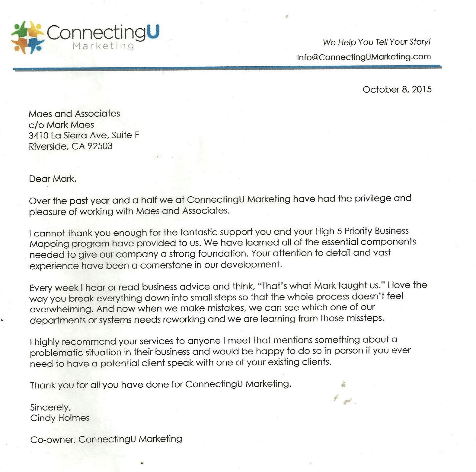 ConnectingU Marketing Testimony